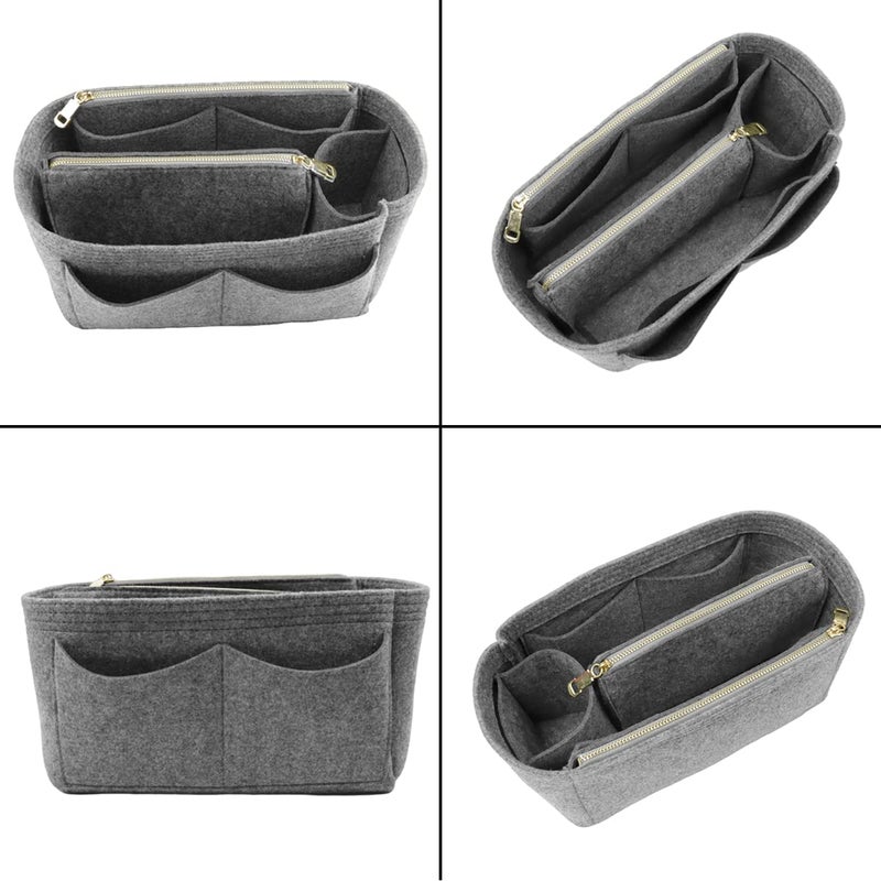 LEXSION Felt Purse Bag Organizer Insert with zipper Bag Tote Shaper Fit Speedy Neverful PM MM, B-grey, L, B-grey, L - Image 3